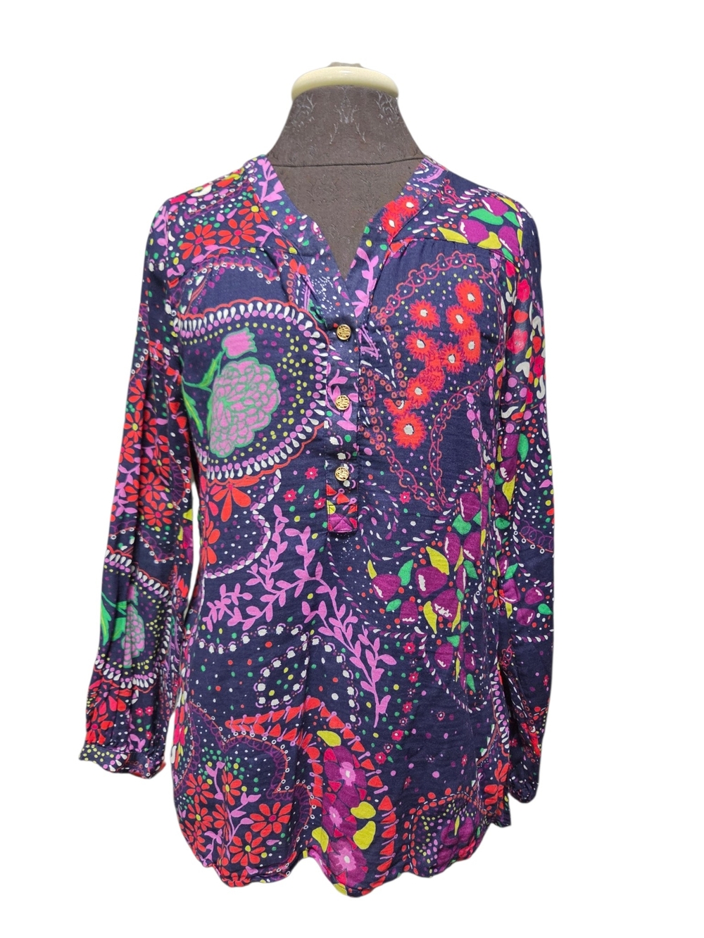 HTF LILLY PULITZER Providence top M FLAW Garden Menagerie Floral print